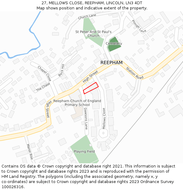 27, MELLOWS CLOSE, REEPHAM, LINCOLN, LN3 4DT: Location map and indicative extent of plot