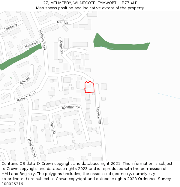 27, MELMERBY, WILNECOTE, TAMWORTH, B77 4LP: Location map and indicative extent of plot