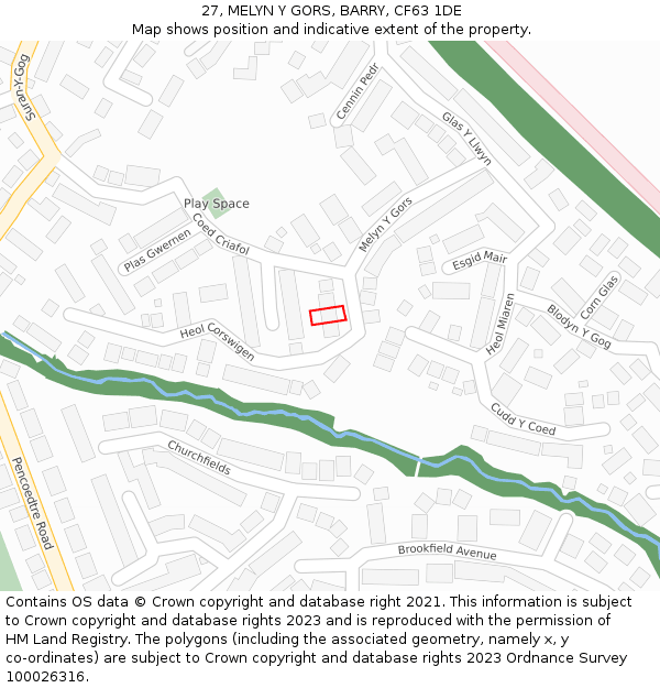 27, MELYN Y GORS, BARRY, CF63 1DE: Location map and indicative extent of plot