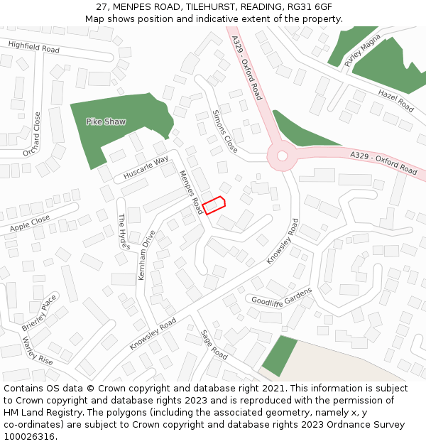 27, MENPES ROAD, TILEHURST, READING, RG31 6GF: Location map and indicative extent of plot