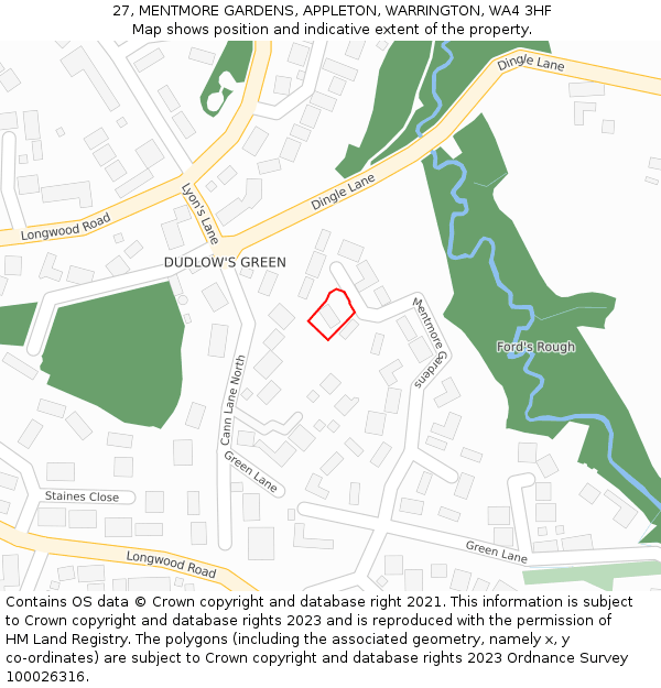 27, MENTMORE GARDENS, APPLETON, WARRINGTON, WA4 3HF: Location map and indicative extent of plot