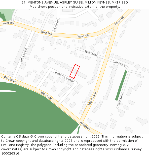27, MENTONE AVENUE, ASPLEY GUISE, MILTON KEYNES, MK17 8EQ: Location map and indicative extent of plot