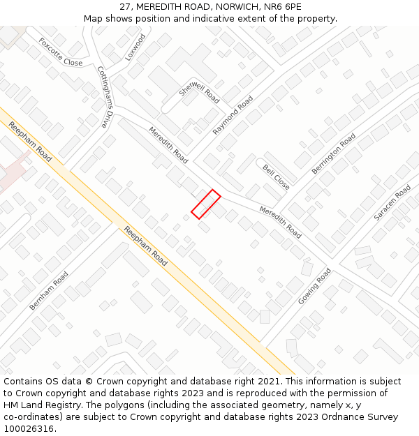 27, MEREDITH ROAD, NORWICH, NR6 6PE: Location map and indicative extent of plot
