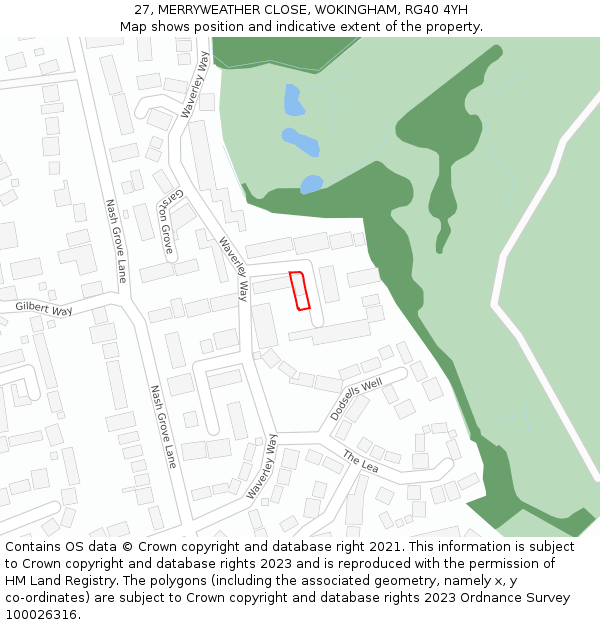 27, MERRYWEATHER CLOSE, WOKINGHAM, RG40 4YH: Location map and indicative extent of plot