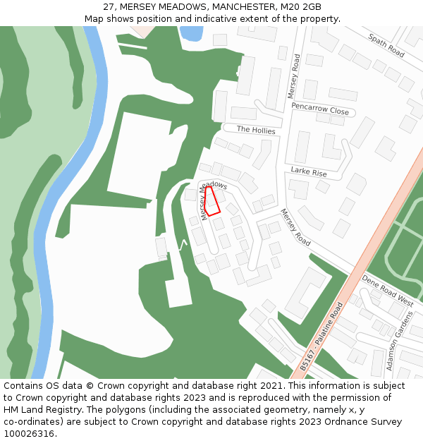 27, MERSEY MEADOWS, MANCHESTER, M20 2GB: Location map and indicative extent of plot