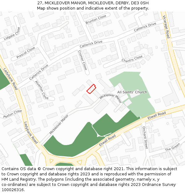 27, MICKLEOVER MANOR, MICKLEOVER, DERBY, DE3 0SH: Location map and indicative extent of plot