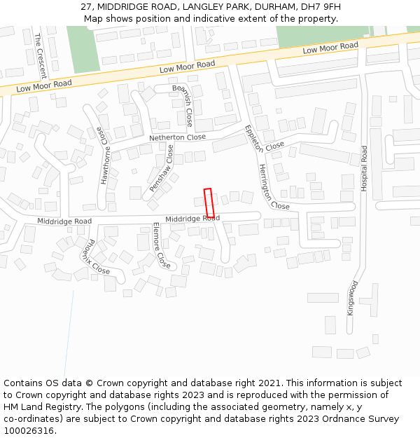 27, MIDDRIDGE ROAD, LANGLEY PARK, DURHAM, DH7 9FH: Location map and indicative extent of plot