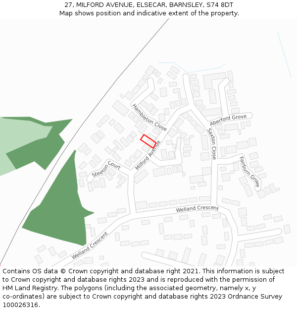 27, MILFORD AVENUE, ELSECAR, BARNSLEY, S74 8DT: Location map and indicative extent of plot