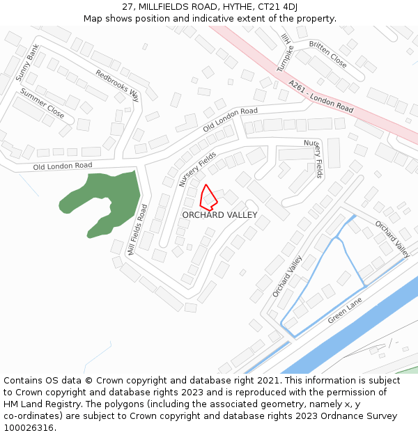 27, MILLFIELDS ROAD, HYTHE, CT21 4DJ: Location map and indicative extent of plot