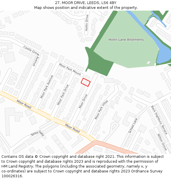 27, MOOR DRIVE, LEEDS, LS6 4BY: Location map and indicative extent of plot