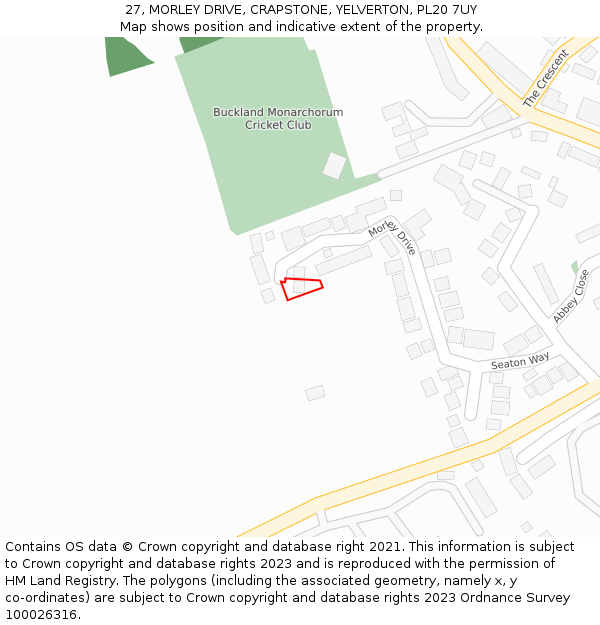 27, MORLEY DRIVE, CRAPSTONE, YELVERTON, PL20 7UY: Location map and indicative extent of plot