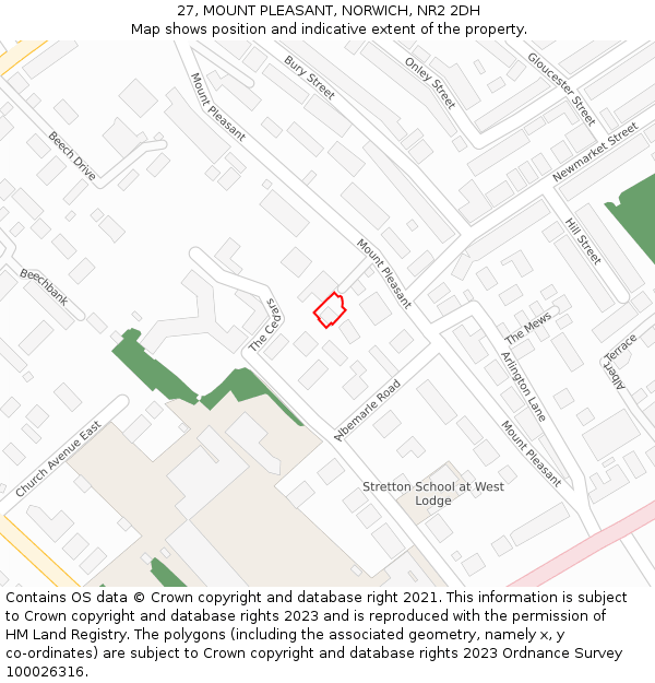 27, MOUNT PLEASANT, NORWICH, NR2 2DH: Location map and indicative extent of plot