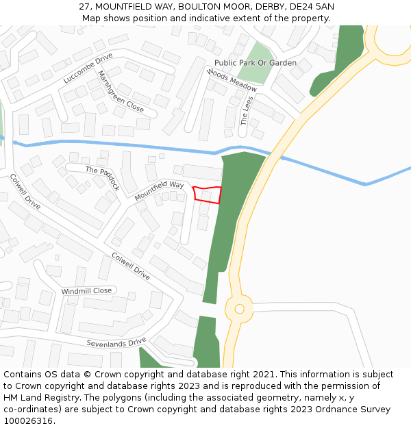 27, MOUNTFIELD WAY, BOULTON MOOR, DERBY, DE24 5AN: Location map and indicative extent of plot