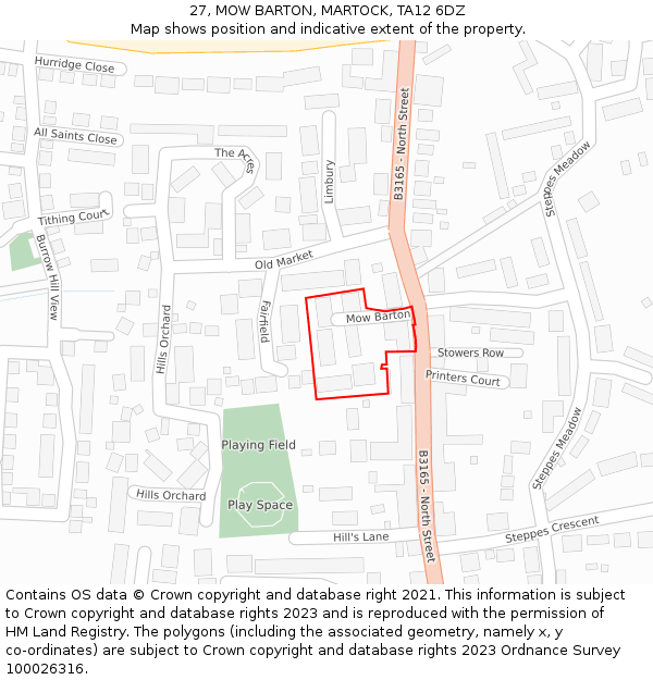 27, MOW BARTON, MARTOCK, TA12 6DZ: Location map and indicative extent of plot