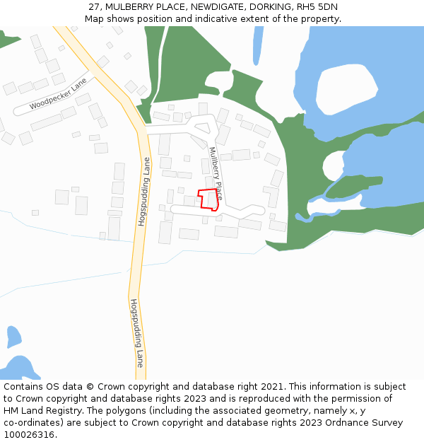 27, MULBERRY PLACE, NEWDIGATE, DORKING, RH5 5DN: Location map and indicative extent of plot
