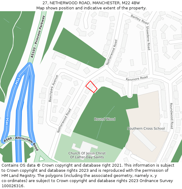 27, NETHERWOOD ROAD, MANCHESTER, M22 4BW: Location map and indicative extent of plot