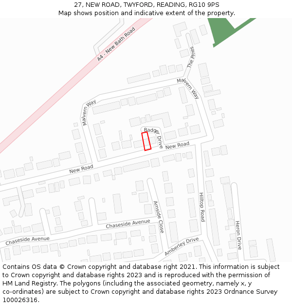 27, NEW ROAD, TWYFORD, READING, RG10 9PS: Location map and indicative extent of plot