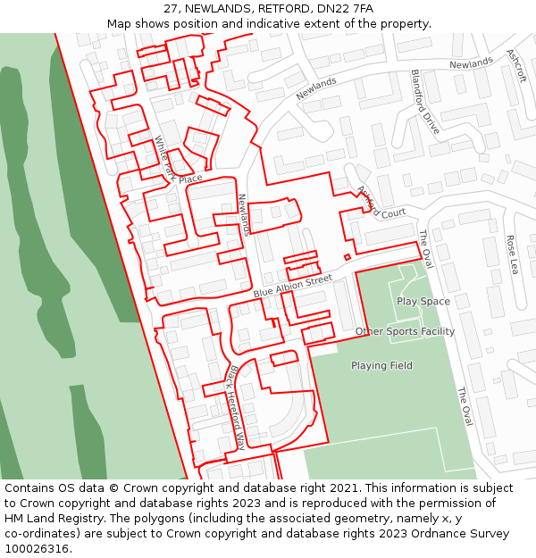 27, NEWLANDS, RETFORD, DN22 7FA: Location map and indicative extent of plot