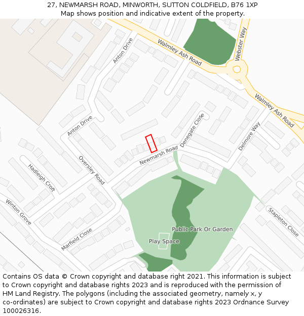 27, NEWMARSH ROAD, MINWORTH, SUTTON COLDFIELD, B76 1XP: Location map and indicative extent of plot