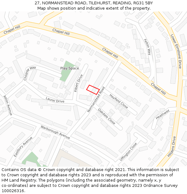 27, NORMANSTEAD ROAD, TILEHURST, READING, RG31 5BY: Location map and indicative extent of plot