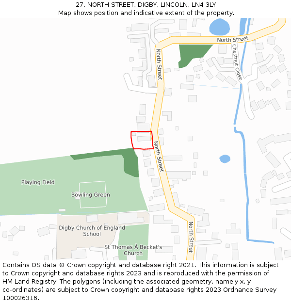 27, NORTH STREET, DIGBY, LINCOLN, LN4 3LY: Location map and indicative extent of plot