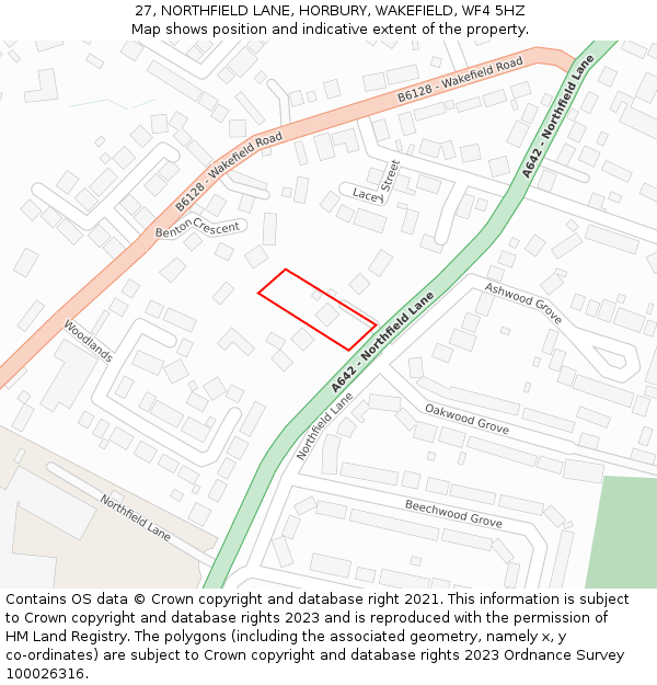 27, NORTHFIELD LANE, HORBURY, WAKEFIELD, WF4 5HZ: Location map and indicative extent of plot