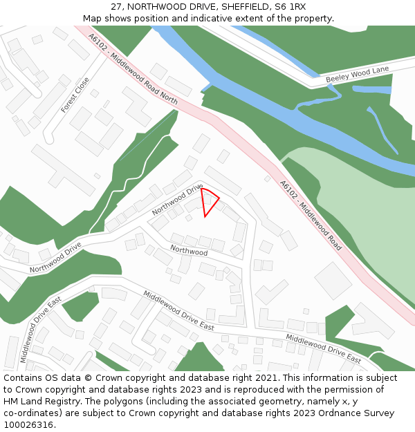 27, NORTHWOOD DRIVE, SHEFFIELD, S6 1RX: Location map and indicative extent of plot