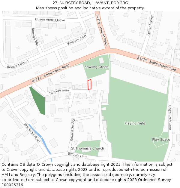 27, NURSERY ROAD, HAVANT, PO9 3BG: Location map and indicative extent of plot