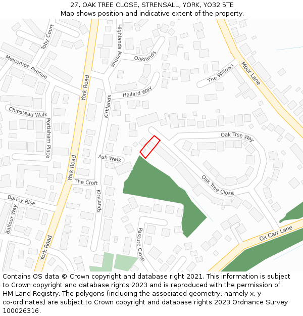 27, OAK TREE CLOSE, STRENSALL, YORK, YO32 5TE: Location map and indicative extent of plot