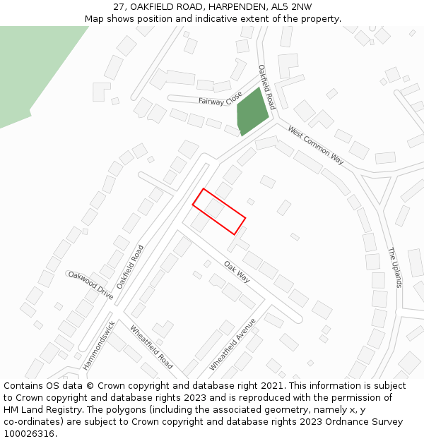 27, OAKFIELD ROAD, HARPENDEN, AL5 2NW: Location map and indicative extent of plot