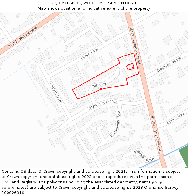 27, OAKLANDS, WOODHALL SPA, LN10 6TR: Location map and indicative extent of plot