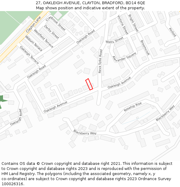 27, OAKLEIGH AVENUE, CLAYTON, BRADFORD, BD14 6QE: Location map and indicative extent of plot