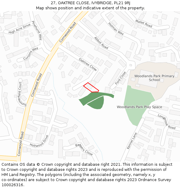 27, OAKTREE CLOSE, IVYBRIDGE, PL21 9RJ: Location map and indicative extent of plot