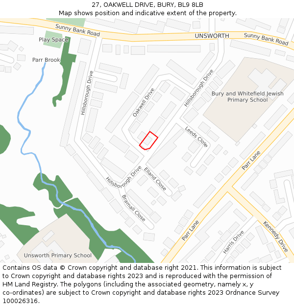27, OAKWELL DRIVE, BURY, BL9 8LB: Location map and indicative extent of plot