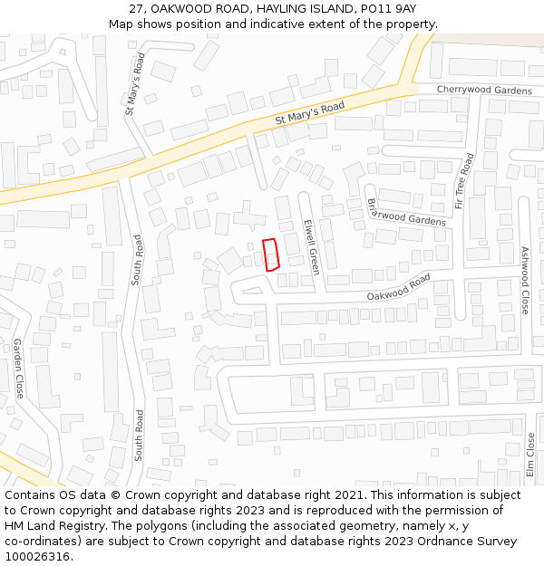 27, OAKWOOD ROAD, HAYLING ISLAND, PO11 9AY: Location map and indicative extent of plot