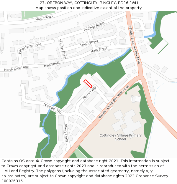 27, OBERON WAY, COTTINGLEY, BINGLEY, BD16 1WH: Location map and indicative extent of plot