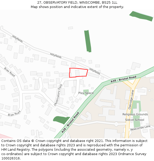 27, OBSERVATORY FIELD, WINSCOMBE, BS25 1LL: Location map and indicative extent of plot
