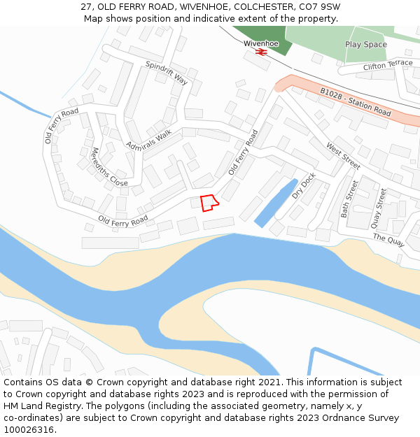 27, OLD FERRY ROAD, WIVENHOE, COLCHESTER, CO7 9SW: Location map and indicative extent of plot