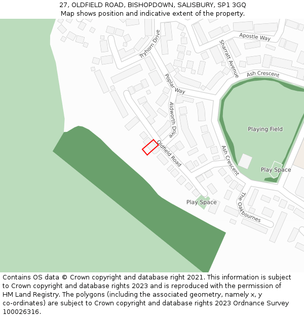 27, OLDFIELD ROAD, BISHOPDOWN, SALISBURY, SP1 3GQ: Location map and indicative extent of plot