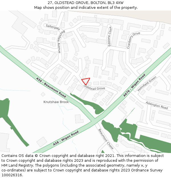 27, OLDSTEAD GROVE, BOLTON, BL3 4XW: Location map and indicative extent of plot