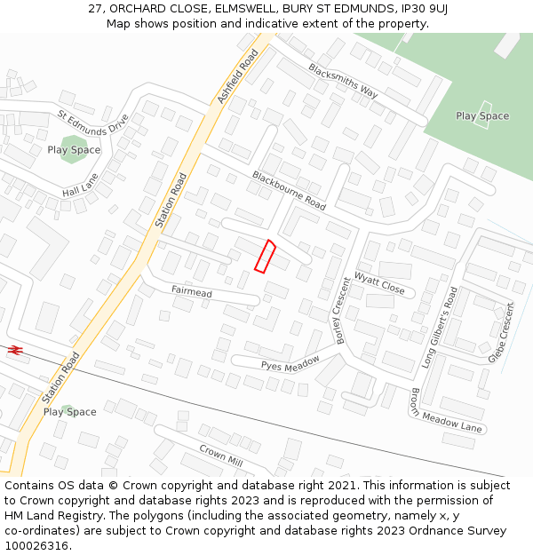 27, ORCHARD CLOSE, ELMSWELL, BURY ST EDMUNDS, IP30 9UJ: Location map and indicative extent of plot