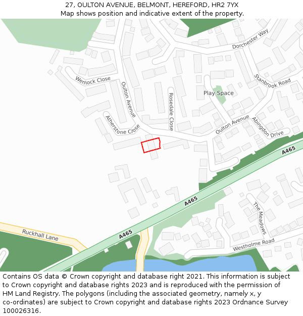 27, OULTON AVENUE, BELMONT, HEREFORD, HR2 7YX: Location map and indicative extent of plot
