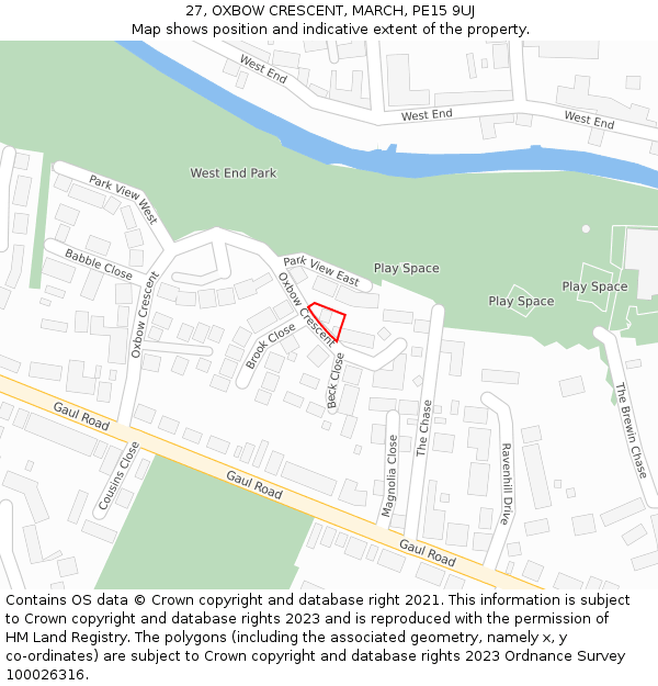 27, OXBOW CRESCENT, MARCH, PE15 9UJ: Location map and indicative extent of plot