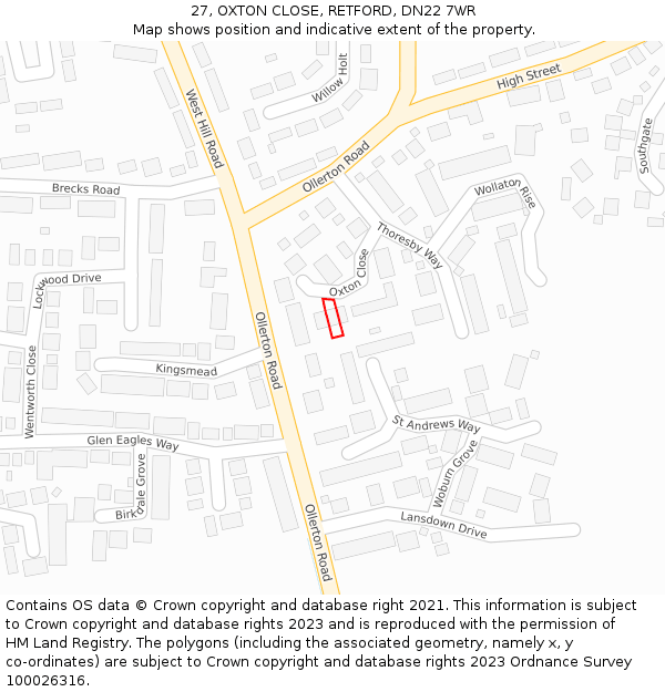 27, OXTON CLOSE, RETFORD, DN22 7WR: Location map and indicative extent of plot