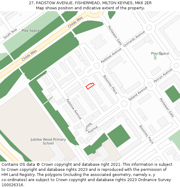 27, PADSTOW AVENUE, FISHERMEAD, MILTON KEYNES, MK6 2ER: Location map and indicative extent of plot