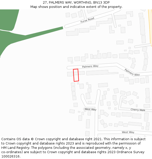 27, PALMERS WAY, WORTHING, BN13 3DP: Location map and indicative extent of plot