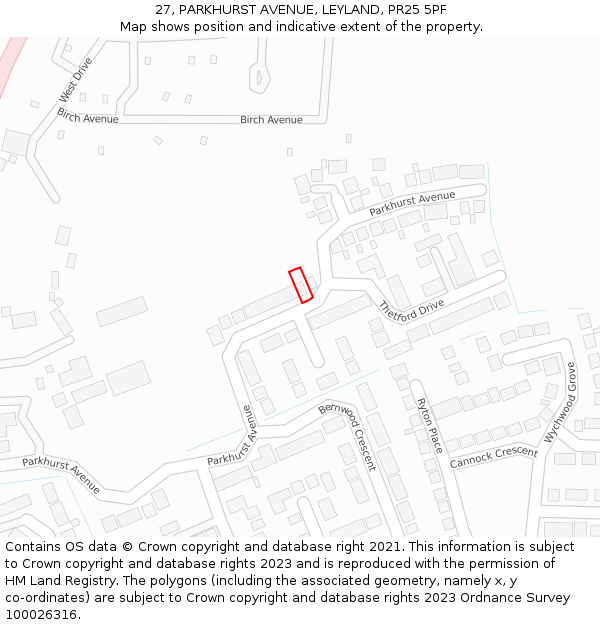 27, PARKHURST AVENUE, LEYLAND, PR25 5PF: Location map and indicative extent of plot
