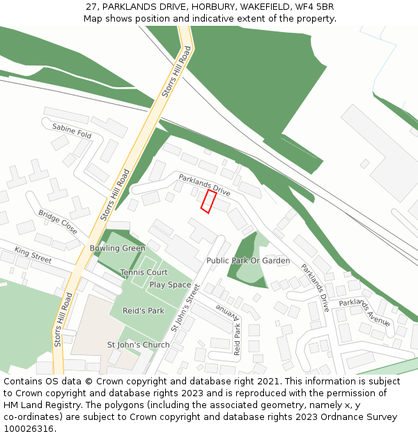 27, PARKLANDS DRIVE, HORBURY, WAKEFIELD, WF4 5BR: Location map and indicative extent of plot