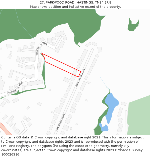 27, PARKWOOD ROAD, HASTINGS, TN34 2RN: Location map and indicative extent of plot