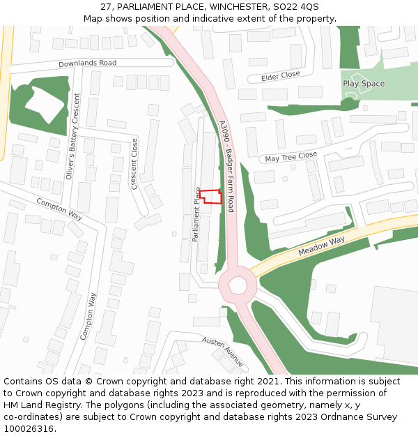 27, PARLIAMENT PLACE, WINCHESTER, SO22 4QS: Location map and indicative extent of plot